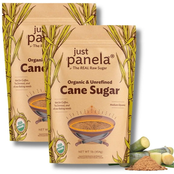 Just Panela Organic Unrefined GGA1 Cane Sugar - 1 Pound, Pack of 2 - Sweeten Your Coffee with Natural Panela - Unprocessed and Handcrafted Cane Sugar with Intact Natural Minerals - Jaggery Powder