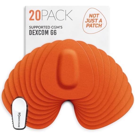 Not Just a Patch Dexcom G6 Adhesive Covers – 20 Count, Water Resistant 14-Day Hold for Skin – Orange