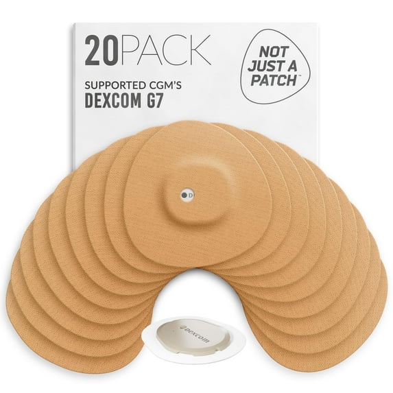 Not Just a Patch Dexcom G7 Adhesive Patches 20Pack Stelo CGM Sensor Covers with Precision-Cut Vent Hole – Beige