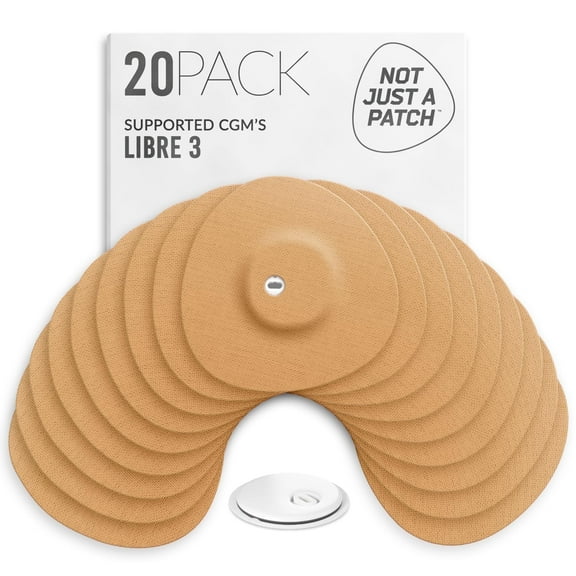 Not Just a Patch Freestyle Libre 3 Plus Covers (20 Pack) – 14-Day Adhesive Vent Hole, Beige