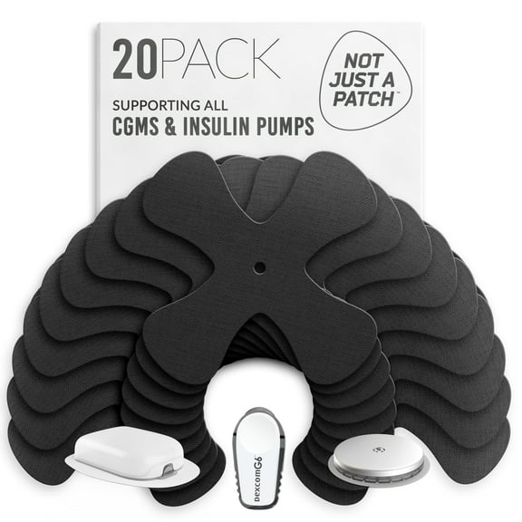 Not Just a Patch x-Patch CGM Sensor Covers – 20 Count Black Water Resistant Adhesive Patches for Omnipod 5, Dexcom G6 & Libre 2
