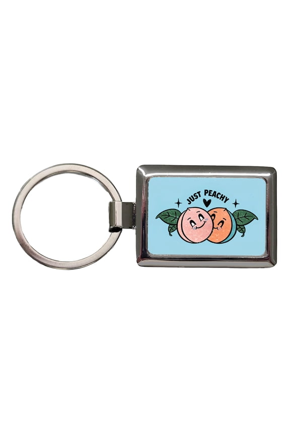 Just Peachy Adorable Metal Rectangle Keychain