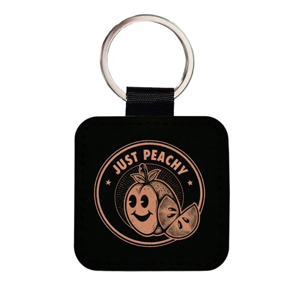 Just Peachy Black Background Faux Leather Square Keychain