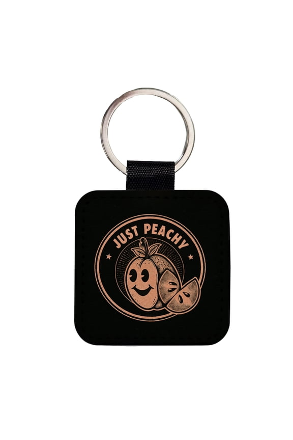 Just Peachy Black Background Faux Leather Square Keychain