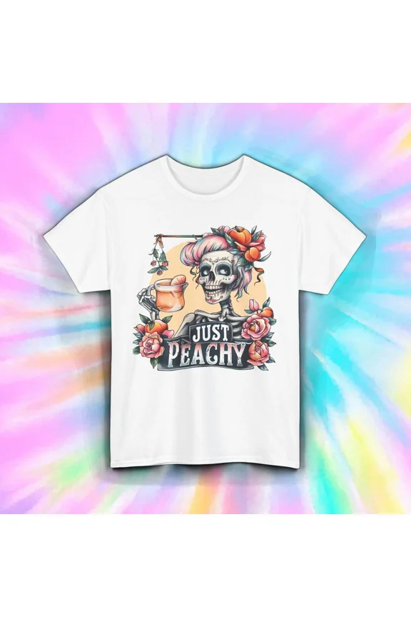 Just Peachy Cute Sugar Floral Tattoo Style Funny Drink Parody Graphic Unisex T-Shirt, up to size 5XL