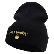 Just Peachy Embroidered 12 inch Acrylic Cuffed Long Beanie - Black OSFM