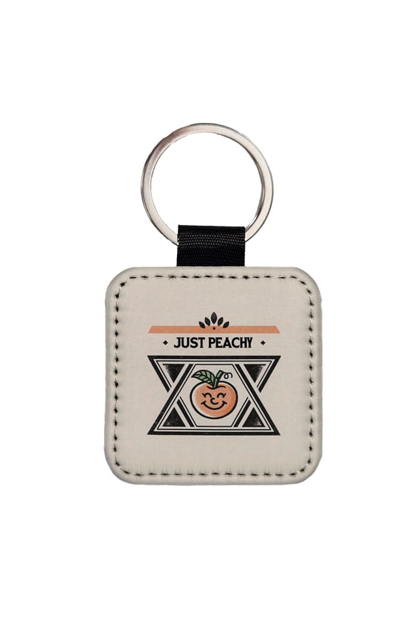 Just Peachy Faux Leather Square Keychain