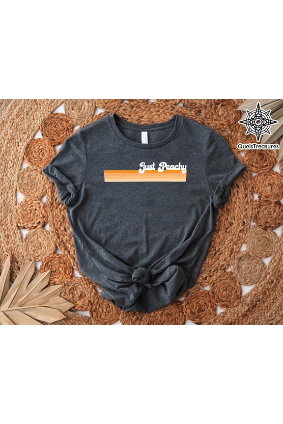Just Peachy T-Shirt, Retro Summer Shirt, Peach Shirt, Cute Fruit Tee, Hippie Shirt, Festival ,Vintage Carnival Shirt,Stripes Graphic Tee Tshirt All Size S-5XL