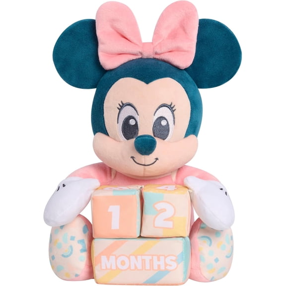 Just Play Disney Baby My First Year Minnie Mouse and Milestone Blocks, 11.75-inch Plush Toy, 4-Pieces, Kids Toys for Ages 0