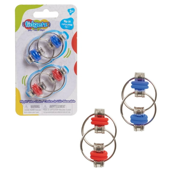 Just Play Fidgetz Flippin’ Bike Chain 2-Piece Interlocking Metal Ring Fidget Sensory Toys for Kids and Adults, ASMR Anxiety and Stress Release Toys, Kids Toys for Ages 3 up