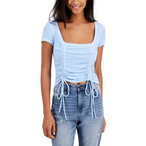 Just Polly Junior's Square Neck Ruched Top Blue Size Medium