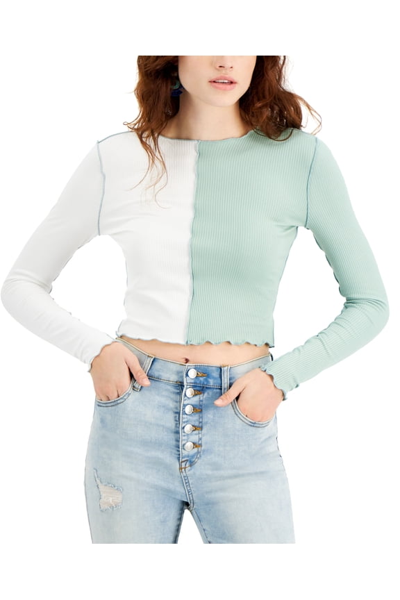 Juniors Colorblocked Top, Ivory Sage, X-Small