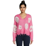 Just Polly Juniors Frayed Hem Skimmer Sweater, Midweight