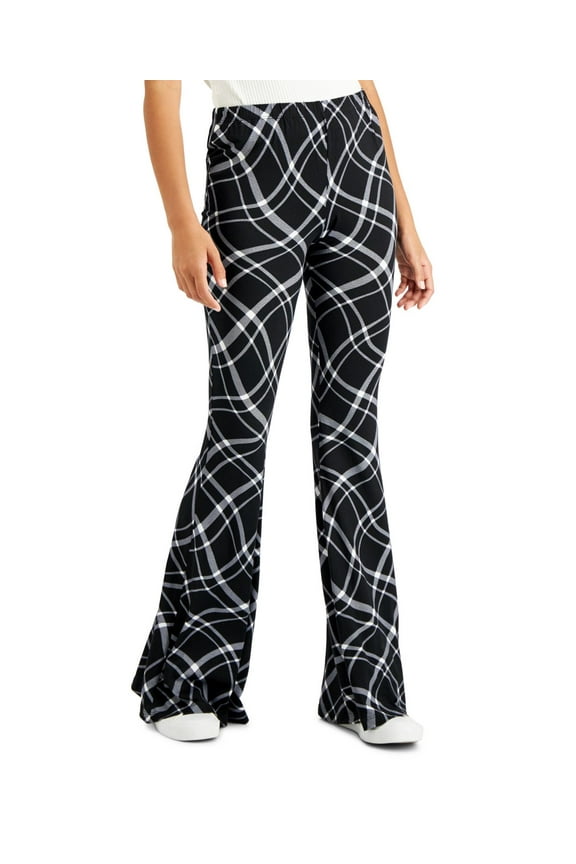 Just Polly Juniors Printed Flare-Leg Pants, Black/M