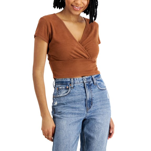 Just Polly Juniors' Rib-Knit Top rawhide L