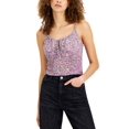 thumbnail image 1 of Just Polly Juniors' Ruched Mesh Sleeveless Top Lavender Ditsy L, 1 of 1