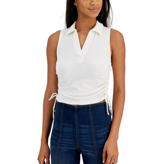 Just Polly Juniors' Ruched Polo Tank Top B4HP (White,Juniors,S)