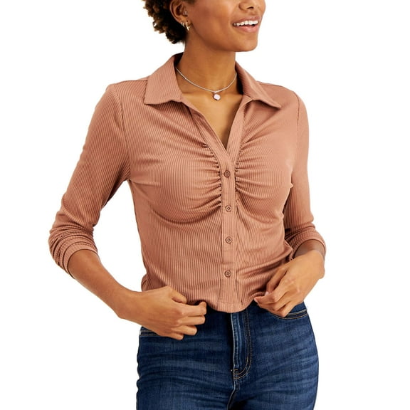 Just Polly Juniors Ruched Rib-Knit Shirt Size Medium