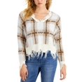 thumbnail image 1 of Just Polly LIGHT BLUE TAUPE PLAID Women's Distressed Plaid Sweater, US Medium, 1 of 1