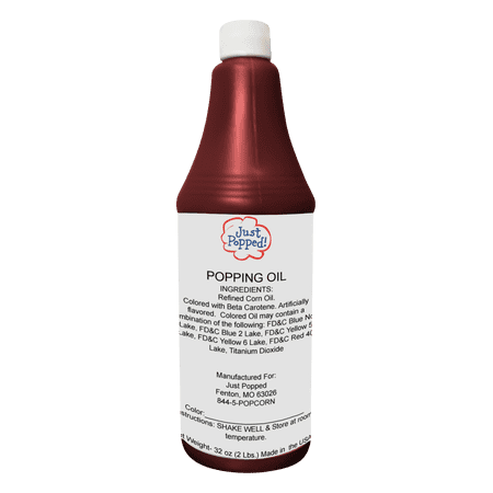 Just Popped Gourmet Delicious Butter Burst Popcorn Oil - Colored Popping and Topping Buttery Flavored Oil - Healthy Non-Allergenic Gluten Free Non-GMO Popcorn Popping Oil - Single Bottle 32 Oz -Maroon