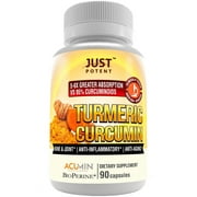 Just Potent Ultra-High Absorption Turmeric Curcumin with Bioperine | 3-Month Supply | Joint Health, Bone and Antioxidant | 90 Capsules