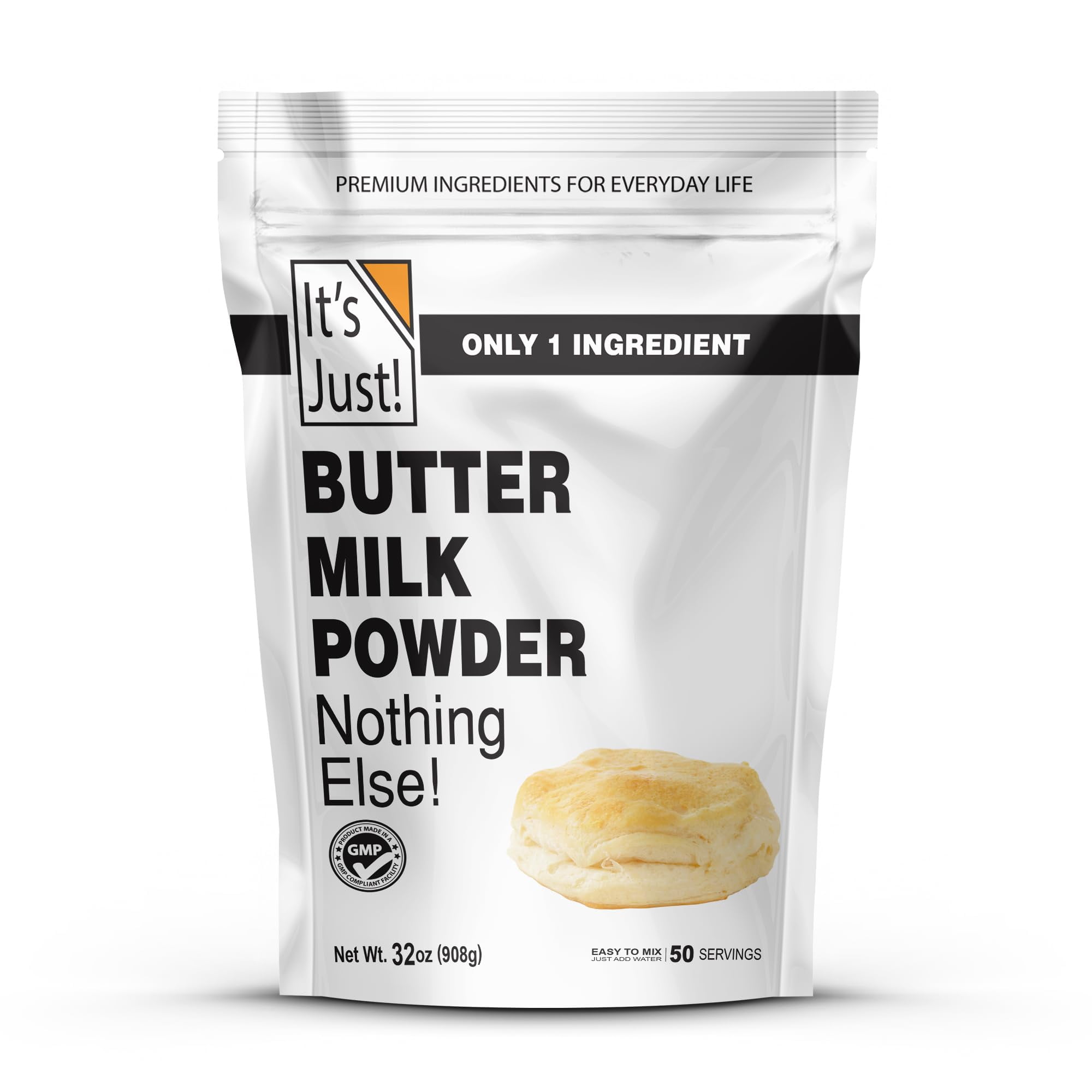 It's Just - Powdered OLF24 Buttermilk, 32oz, rBST/rBGH Hormone Free, Shelf Stable, Evaporated Milk, Just Add Water, Perfect for Baking, Pancakes, Makes Over 1.5 Gallon Milk