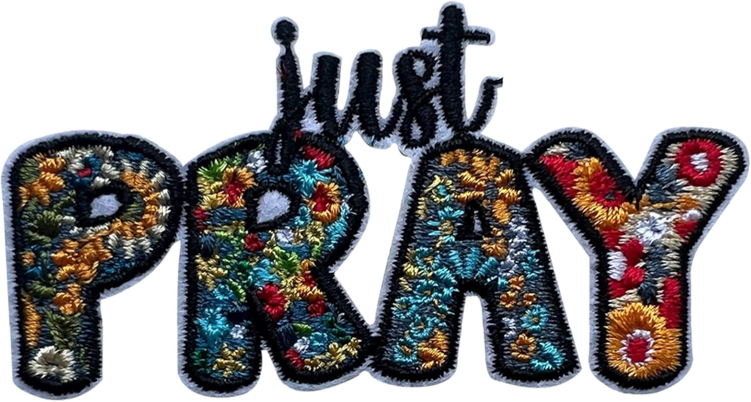 Just Pray Patch, Size 3" Sew On Patches, Inspirational Jeusus Embroidery Fabric Patches for Clothes Jean Backpack, Applique Patches, Embroidery Iron On Patch for Clothes, Gift for Christians