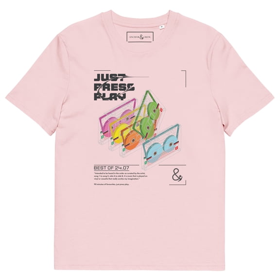 Just Press Play Cassettes Archives Organic Cotton T-Shirt Cotton Pink - Small