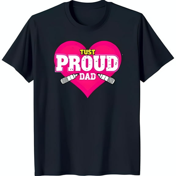 Just Proud Dad Black T-Shirt with Playful Heart Graphic Bold Design