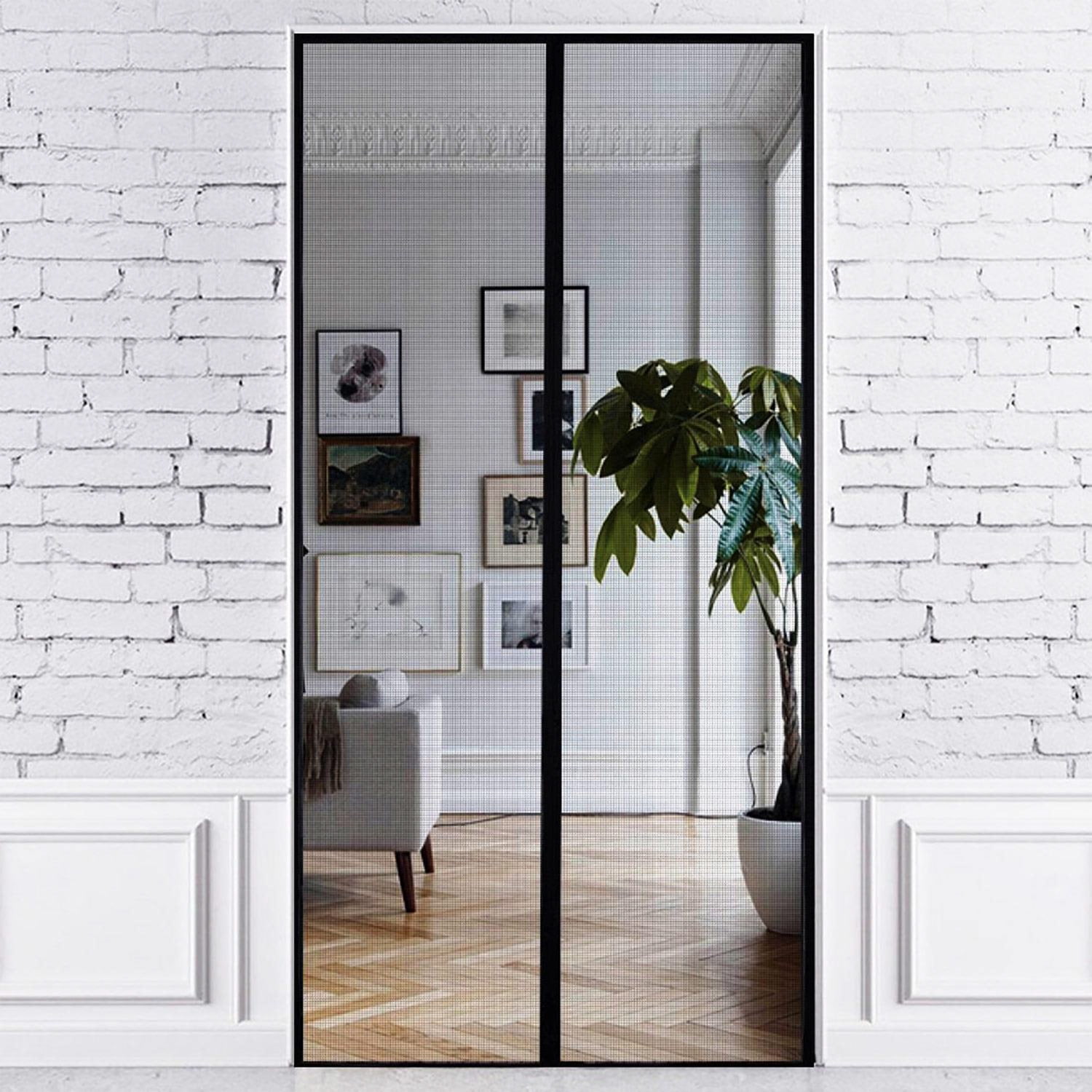 Just Relax Premium Magnetic Fiberglass Mesh Screen Door, Black 