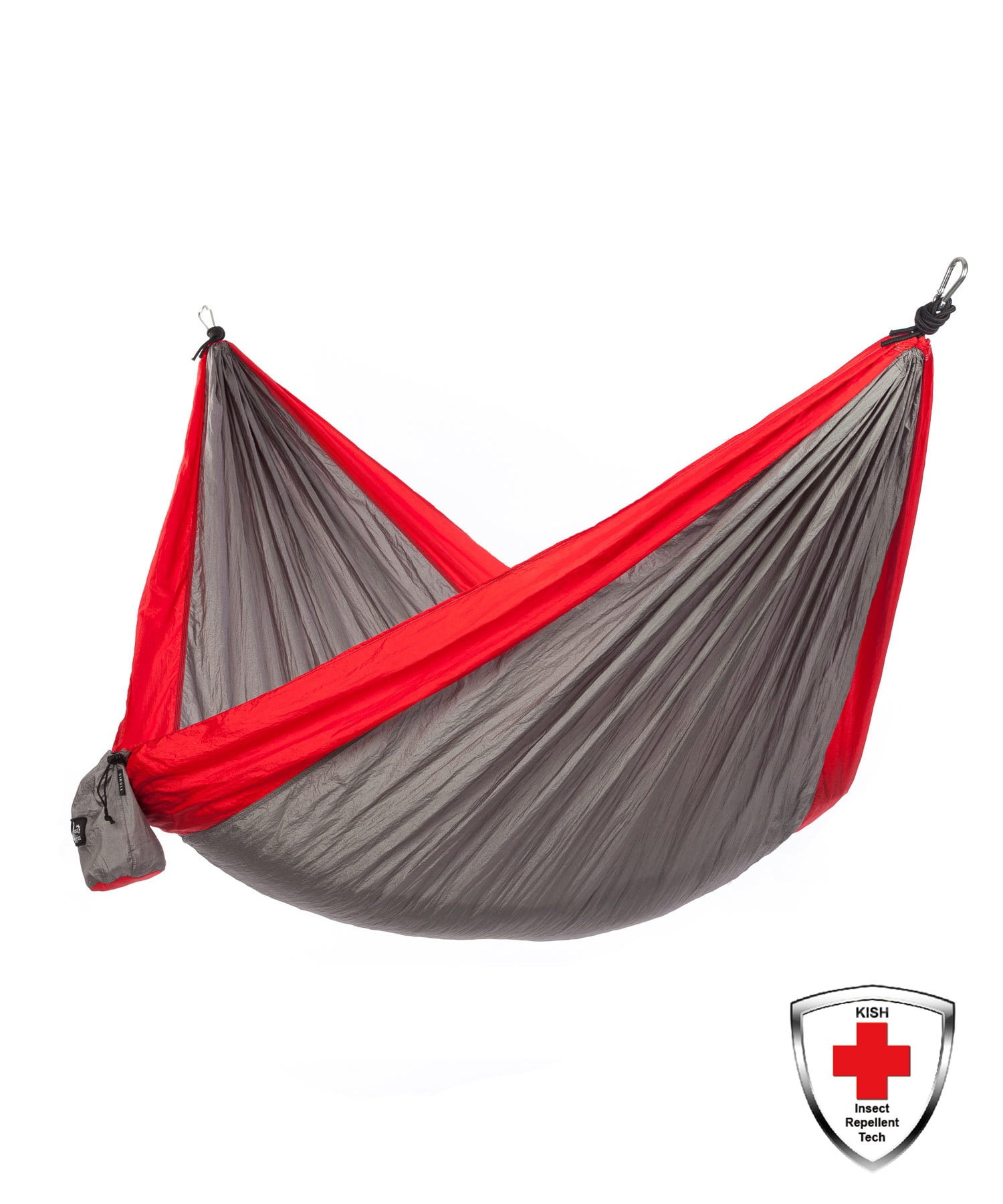 Just Relax Single Portable Lightweight Camping Hammock With KISH Bug Repellent, 10.6x5 Feet, Grey-Red