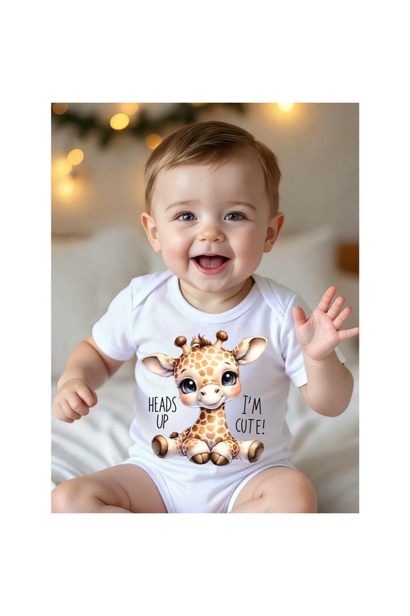 Just a Reminder, I'M Adorable! New Summer Short-Sleeve Onesie for Babies Featuring a Cartoon Giraffe Design, Perfect As a Gift for Newborns, for Outdoor