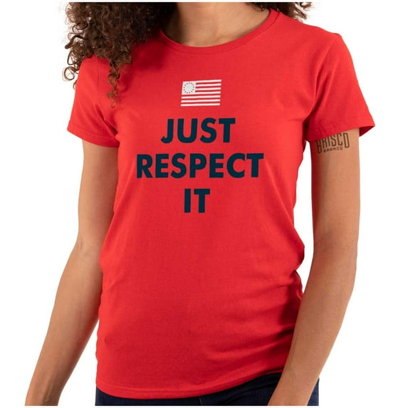 Just Respect It Colonial America Flag Womens Slim Fit Graphic Tee Brisco Brands M
