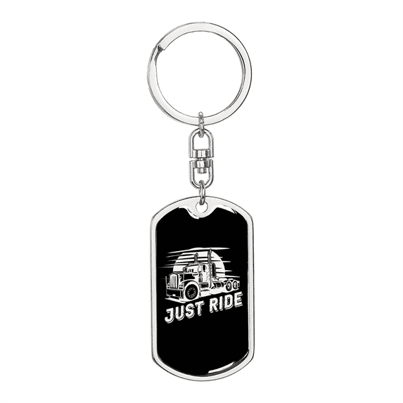 Just Ride Truck Driver Swivel Trucker Keychain Dog Tag Stainless Steel or 18k Gold