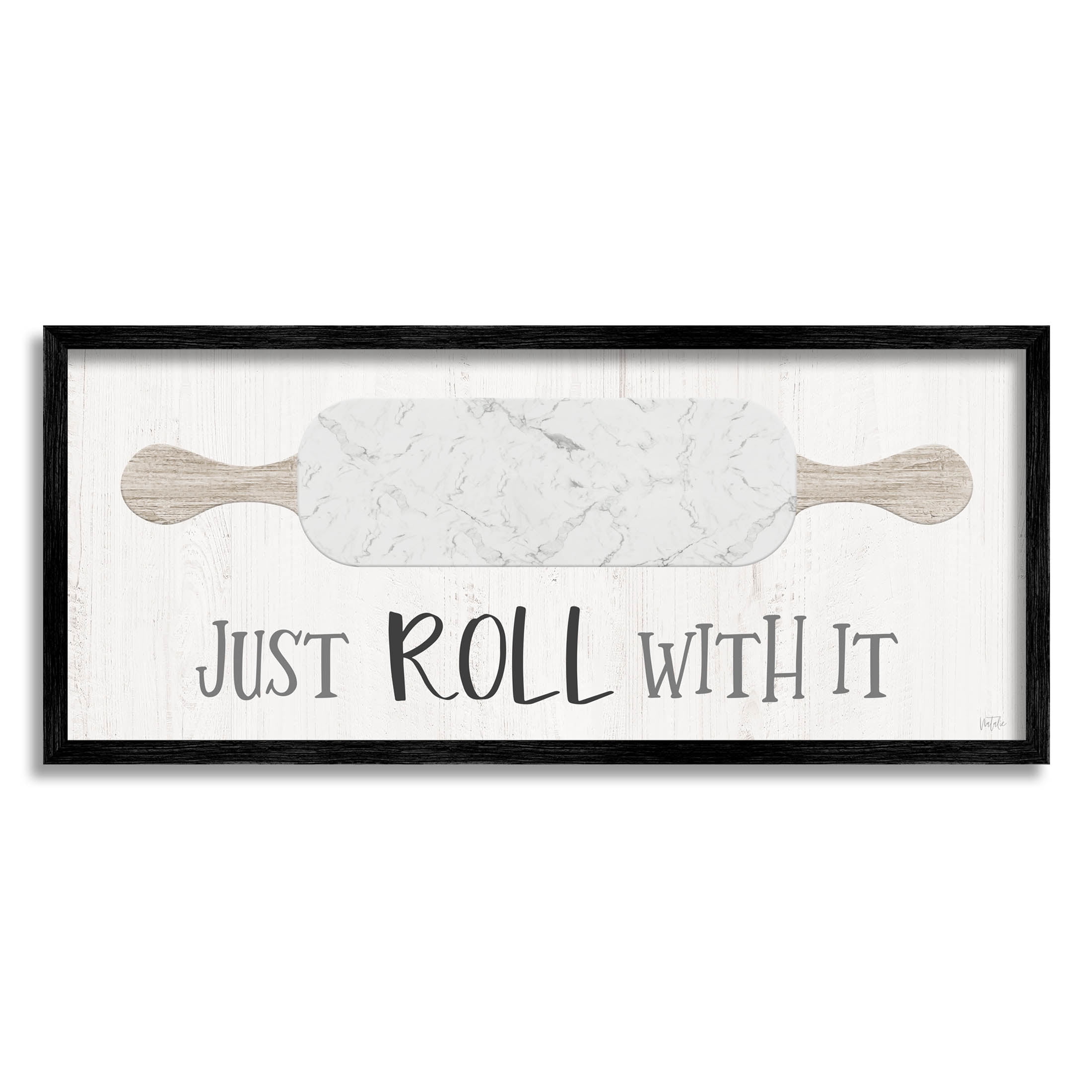 Just Roll With It Funny Baking Typography Graphic Art Black Framed Art Print Wall Art