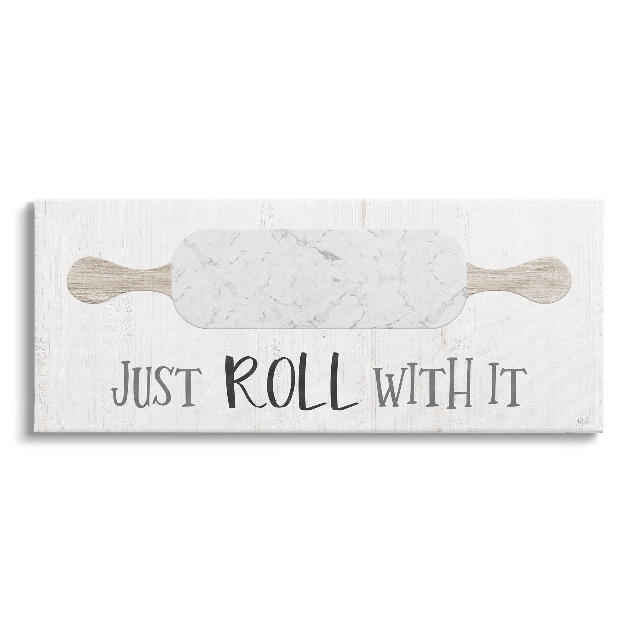 Just Roll With It Funny Baking Typography Graphic Art Gallery Wrapped Canvas Print Wall Art