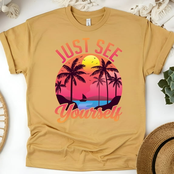 Just See Yourself Men's Tropical Summer Graphic Cotton T-Shirt, Gold, Size M