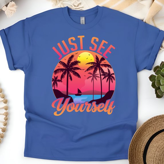 Just See Yourself Men's Tropical Summer Graphic Cotton T-Shirt, Royal, Size 4XL