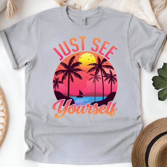 Just See Yourself Men's Tropical Summer Graphic Cotton T-Shirt, Sport Grey, Size 2XL