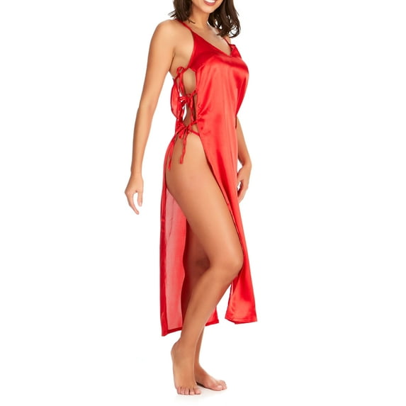 Just Sexy Lingerie Women's Sexy Satin Long Nightgown with Side Ties, Size XL