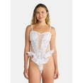 thumbnail image 1 of Just Sexy Lingerie Women’s and Women’s Plus Bridal Lace and Pin Dot Mesh Teddy, with G-String Back, Sizes S-3X, 1 of 8