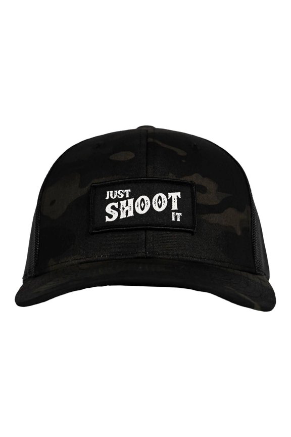 Just Shoot It Patch Snapback Hat Black Multicam / Black