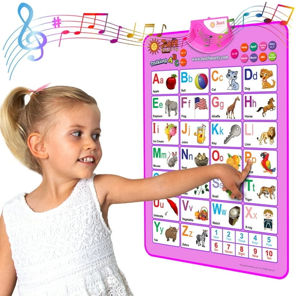 Just Smarty ABCs & 123s Kids Learning Poster, Pink Edition, Toddler, Preschool Letter Recognition