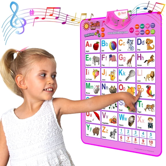 Just Smarty ABCs & 123s Kids Learning Poster, Pink Edition, Toddler, Preschool Letter Recognition