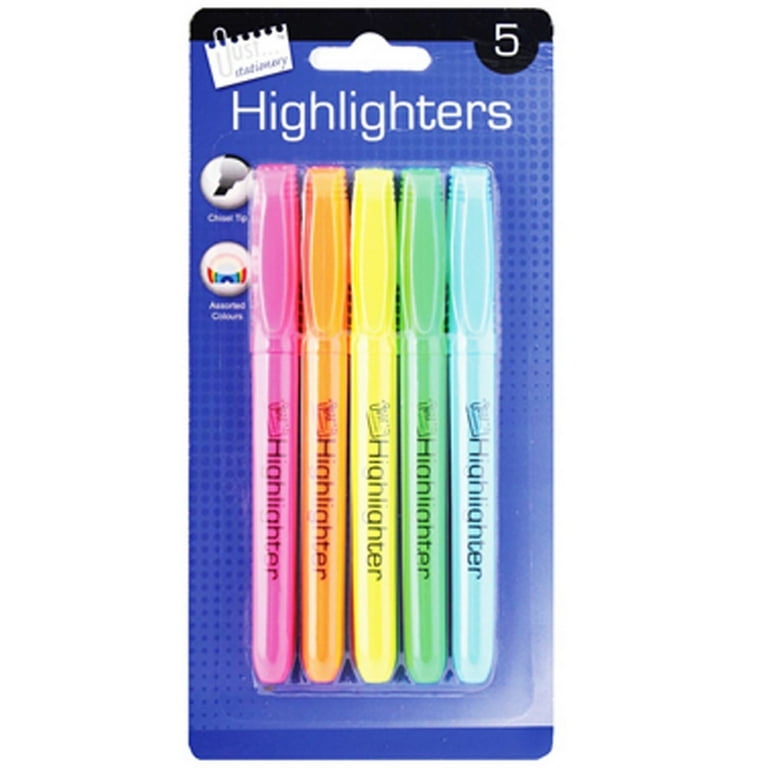 Just Stationery Bright Chisel Tip Highlighter Pens Pack Of 5