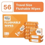 Just To Go Flushable Wipes, Travel Size Skin-Friendly Butt Wet Wipes, Unscented, 56 Wipes (8 Pack)