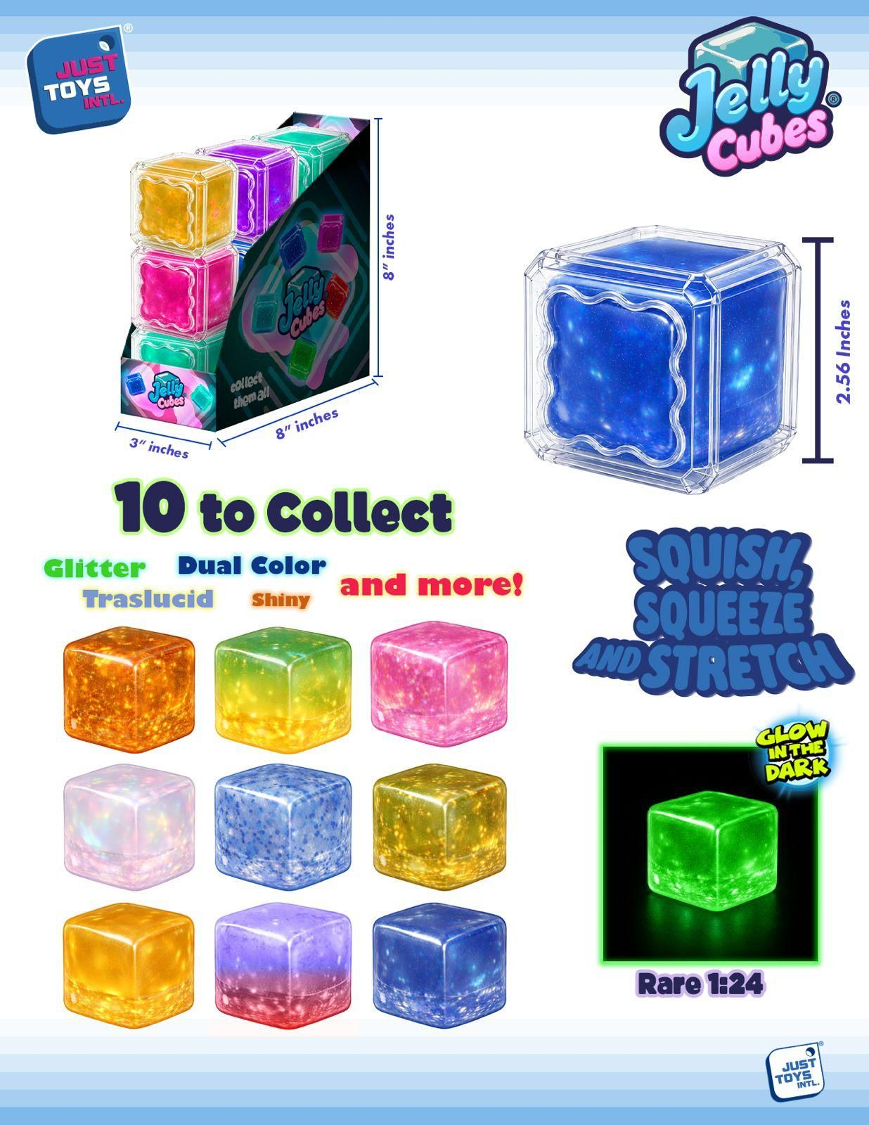 Just Toys Jelly Sensory Squish 2.5-in Cube, Ages 3+