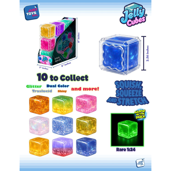 Just Toys Jelly Sensory Squish 2.5-in Cube, Ages 3+