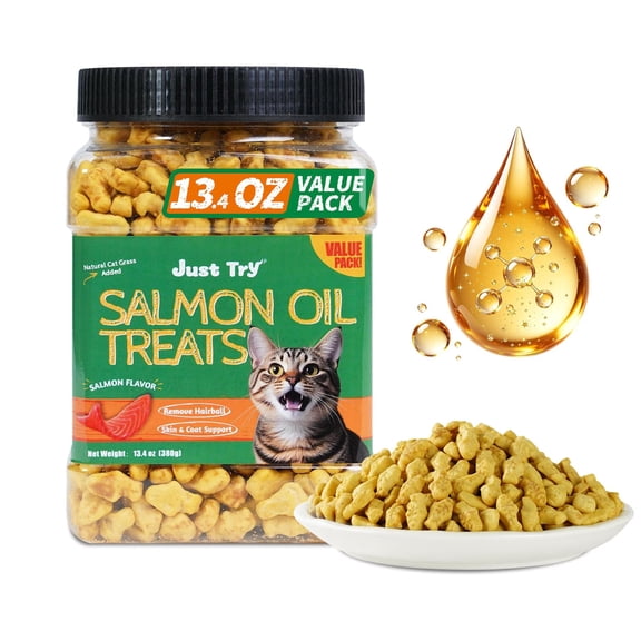 Just Try 13.4 0Z Cat Grass Treats Salmon Oil Natural Salmon Flavor Kitten Healthy Cat Treats Training Biscuits Snacks Fish Oil Omega 3 Supplements for Cats