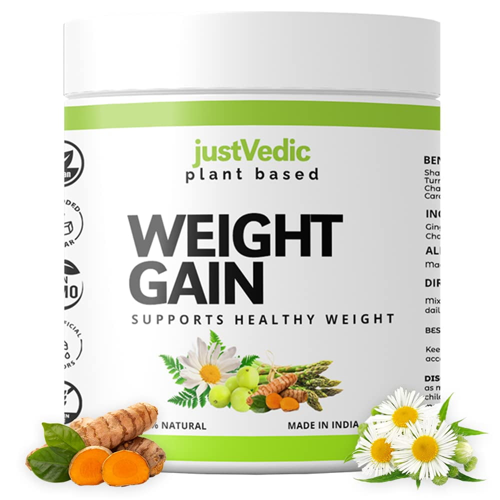 Just Vedic Weight Gain Drink Mix (1 Month Pack, 200 Grams Powder) - Helps to increase Weight and Mass for both Men, Women